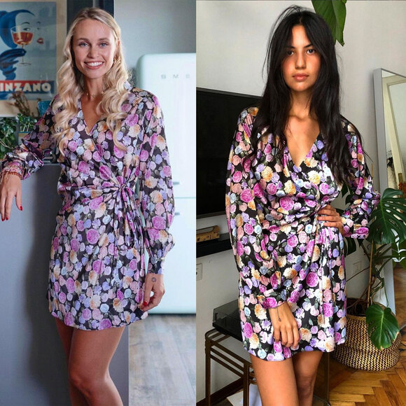 ART DEALER NWT Margot Ruched Floral Print Satin Wrap Mini Dress Size L - Picture 2 of 16